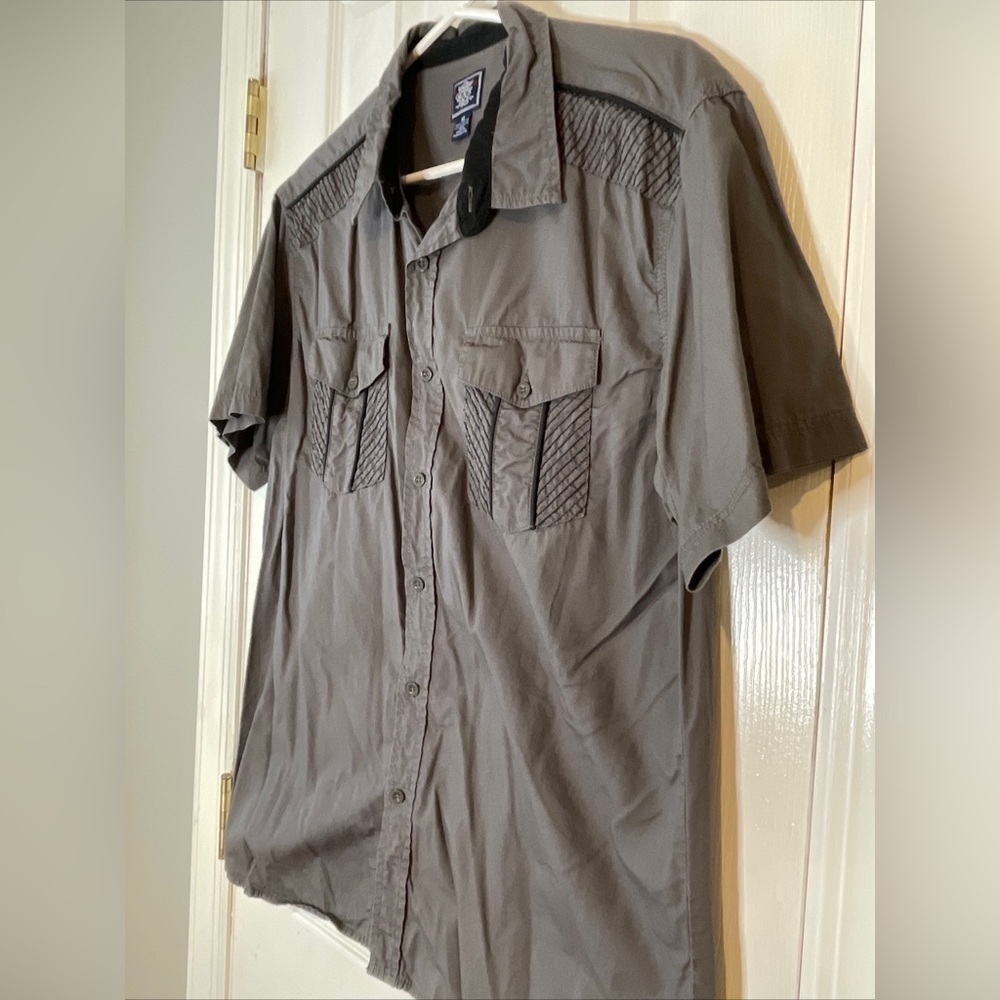 Black Jack Button Up Collared Cotton Shirt Size XL Gray Short Sleeve Pockets - Picture 4 of 12